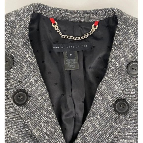 Marc by Marc Jacobs Size 8 Black & White Tweed Double-Breasted Cropped Jacket - Picture 5 of 10